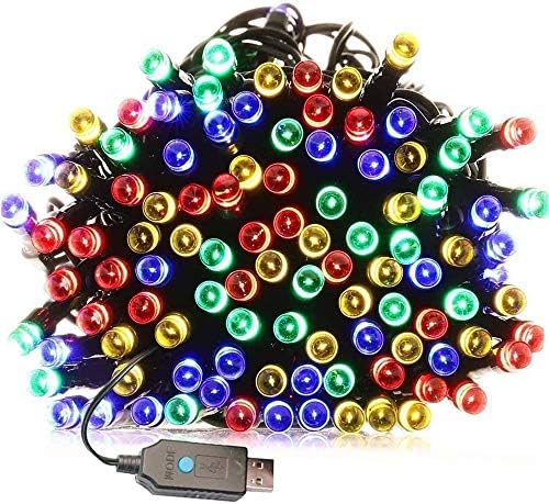 Indoor/Outdoor String Lights with 8 Flash Changing Modes USB Power 39ft 100LED Wire Lights Waterproof Fairy Twinkle Decorative Lights for Party/Christmas/Patio/Home (Colorful Include Power Adapter)