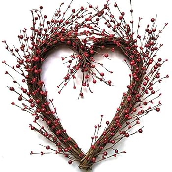 Amazon Com Rustic Twig Red Berry Heart Wreath 20 Inches Pip