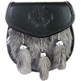 BBI LTD Celtic Embossed Semi Dress Scottish Highland Kilt Sporran 3 Tassels With Chain Belt