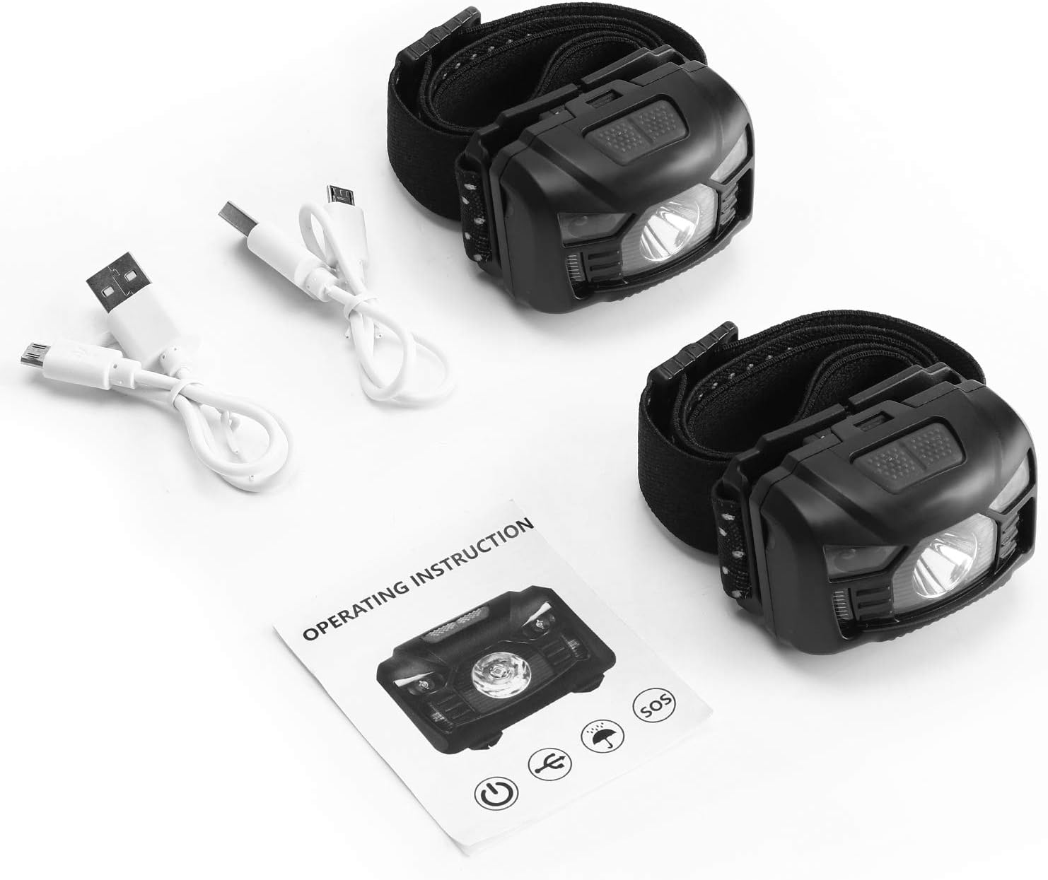2 Pack of Rechargeable Headlamp, LED Headlamp, Head lamps for Adults, Flashlight with White Red Lights, USB Rechargeable Waterproof Head Lamp for Outdoor Camping Cycling Running Fishing - - 