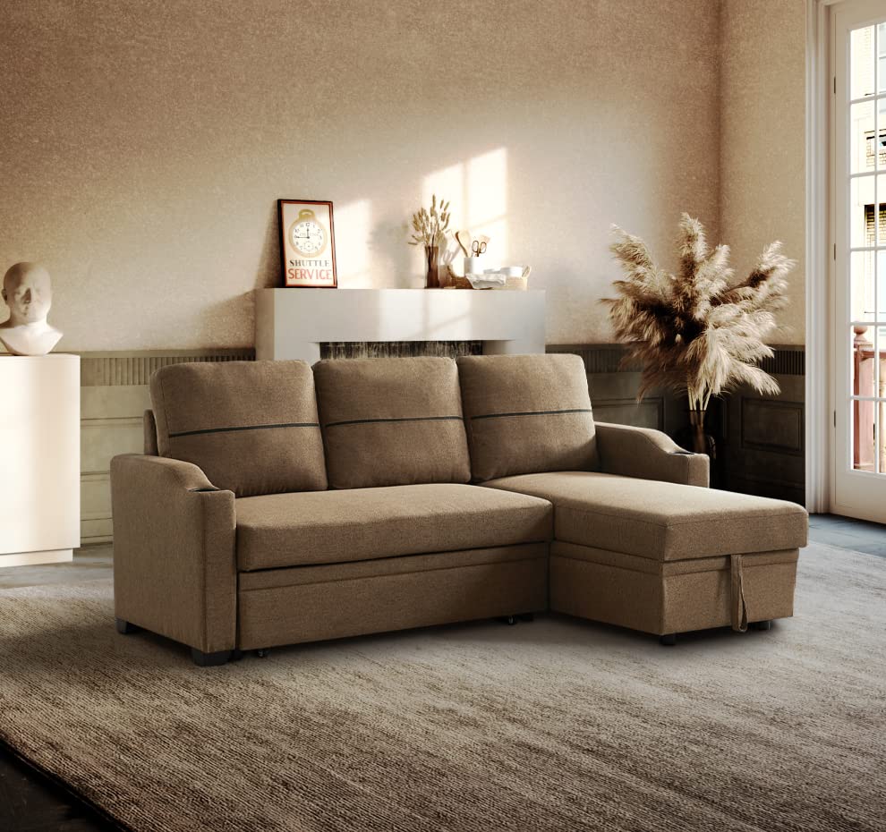 Melpomene Convertible Sectional Sofa Couch Pull Out Bed Sleeper Sofa with Storage 3 Seater L