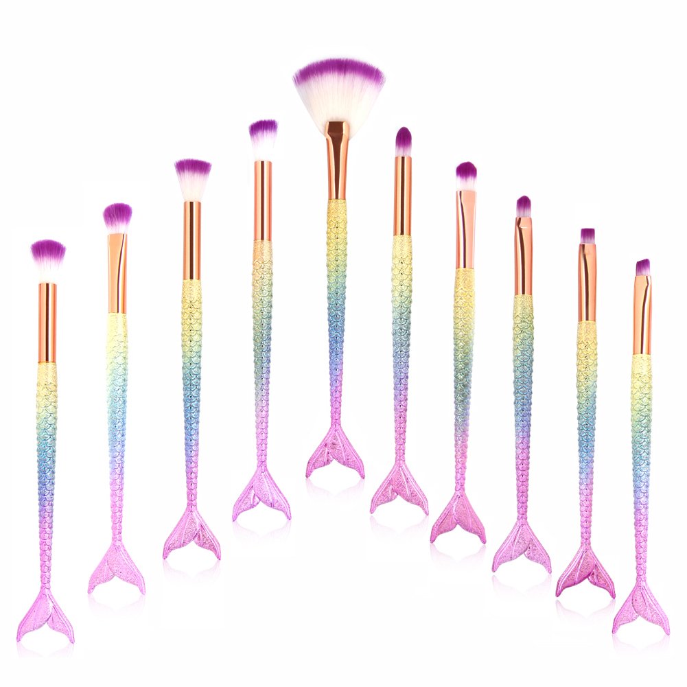 Eye Makeup Brushes 10 Pcs Mermaid Makeup Brush Set Eyeshadow Eyeliner Lip Eyebrow Blending Professional Eye Brush With Silky Soft Bristles