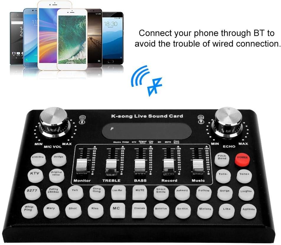 External Sound Card, Audio Mixer Live Sound Card with 3.5mm Headphone Interface 18 Sound Effects
