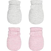 Newborn Baby No Scratch Mittens Stay On, 100% Cotton Breathable, Adjustable Infant Gloves for Baby Boys Girls Mittens
