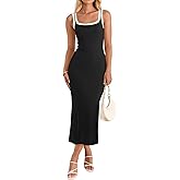 ZESICA Women's 2026 Summer Bodycon Midi Dress Casual Sleeveless Square Neck Side Slit Knit Beach Vacation Long Dresses