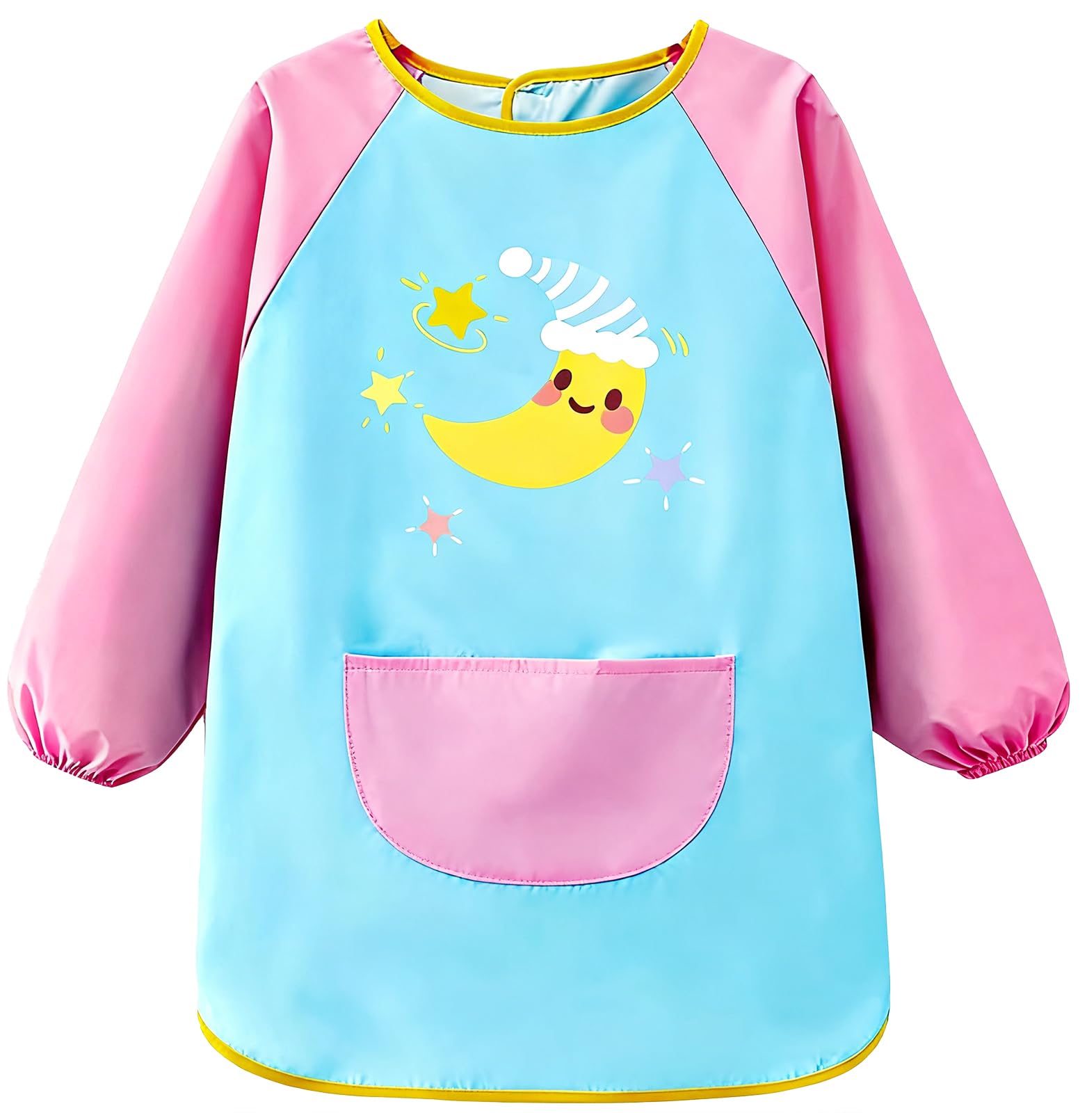 LIMHOO Kids Art Smock with Long Sleeves Children's Waterproof Craft Painting Apron Toddler Graffiti Aprons (Blue Pink-L)