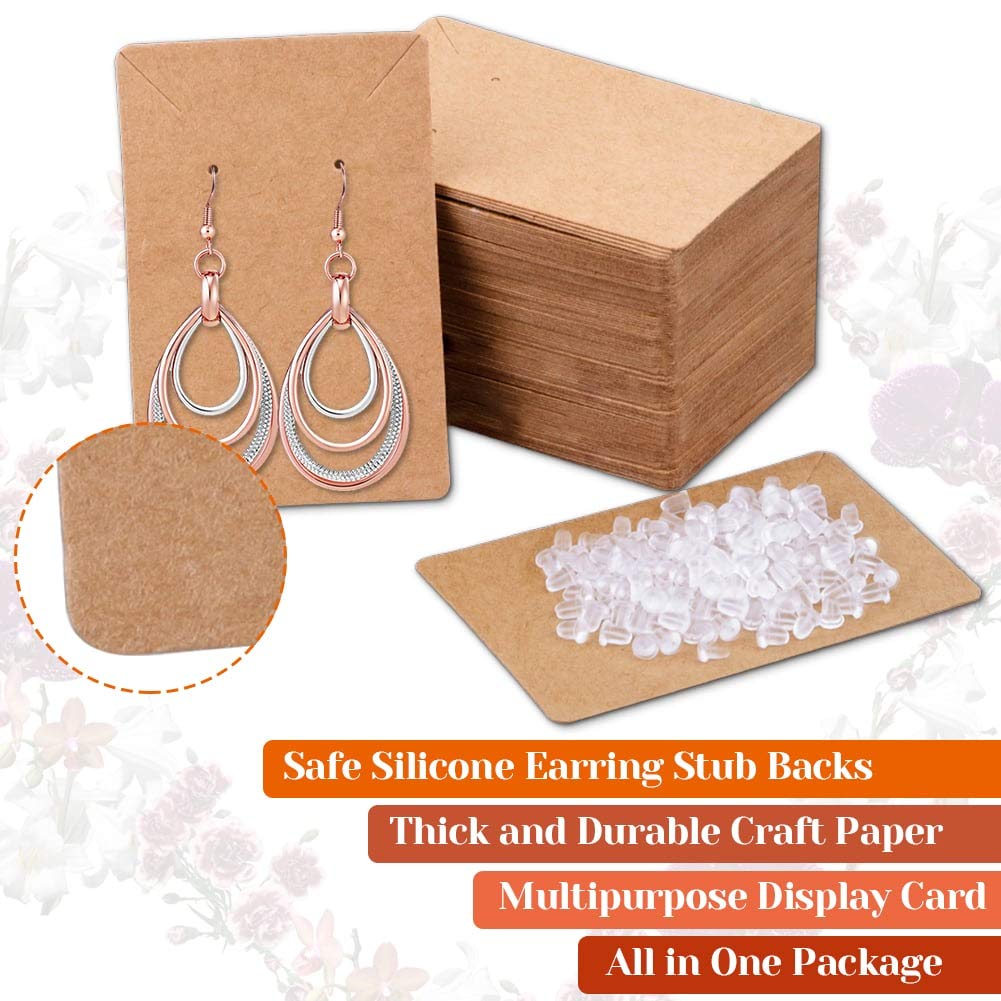 150 Pcs Blank Jewelry Display Cards Kraft Paper Necklace Earring Card Holder for Ear Studs