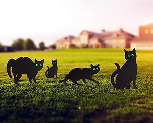 Garden Scare Cats with Reflective Eyes, Halloween Cat Yard Decor Outdoor Scarecrow - Cat Repellent Outdoor Yard and Garden Decoration - Cat Garden Stake Deterrent Outdoor (Set of 4)