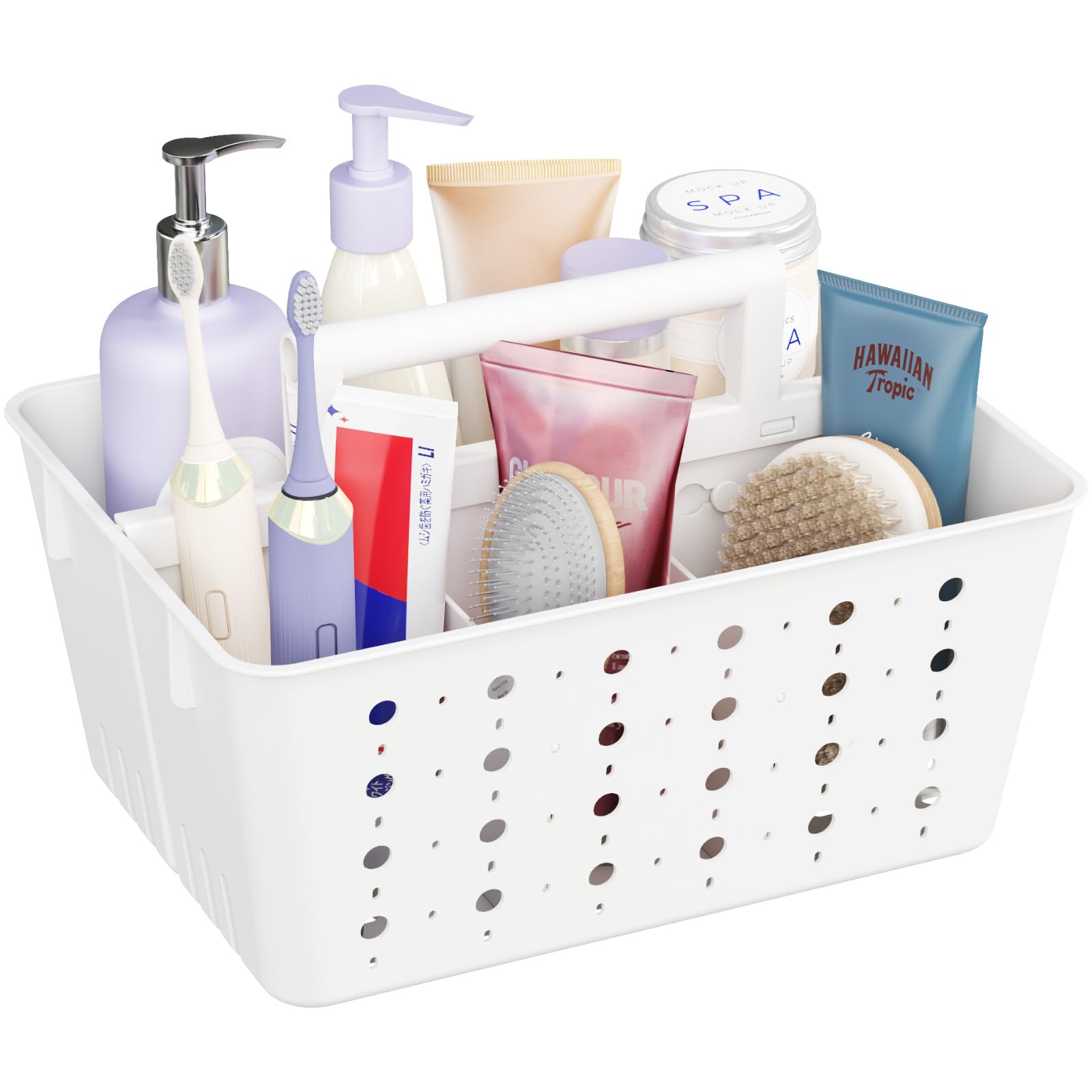 Photo 1 of Lifewit Portable Shower Caddy with Handle, 1 Pcs Plastic Shower Caddy Dorm with Holes, Clean Organizer Basket for Bathroom, College, Dorm Room Essentials, White