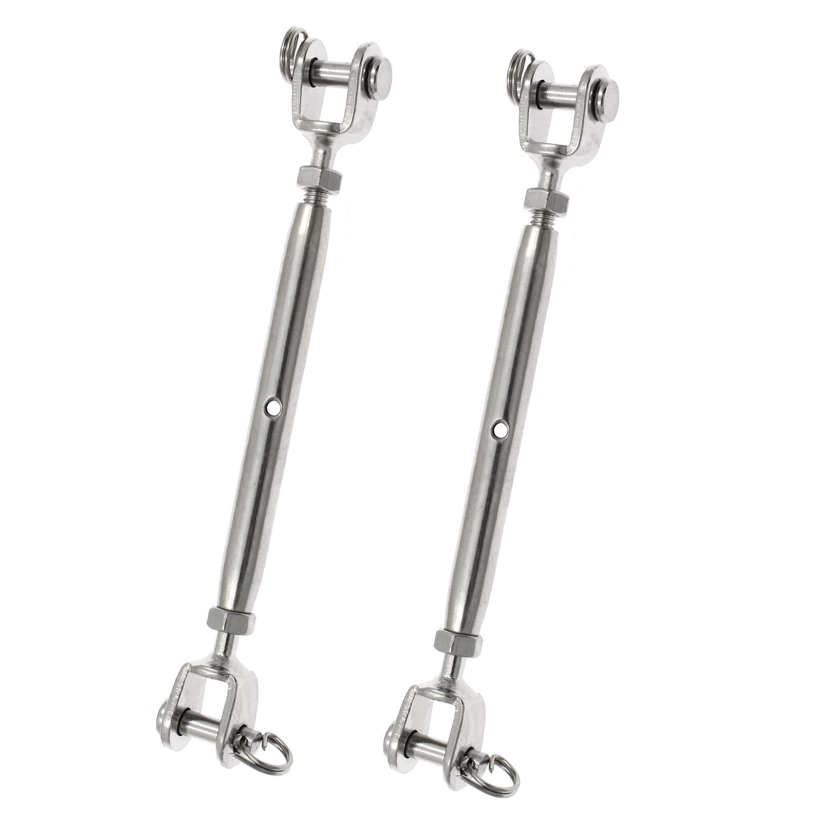 Augiimor 2PCS 316 Stainless Steel Jaw and Jaw Turnbuckle Rigging Screw, 1/4" (6mm) Threaded Diameter, Durable, Weather Resistant for Wire Rope Cable