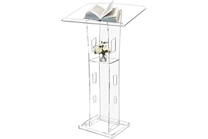 EASILYWINLIFE 43” Acrylic Podium Stand, Pulpit for Churches with 15 Colors Adjustable Light, Modern Plexiglass Pulpits Lectern with Storage Shelf for Classroom, Conference, Wedding and More (23.62”x 15.75”X 43.3”)