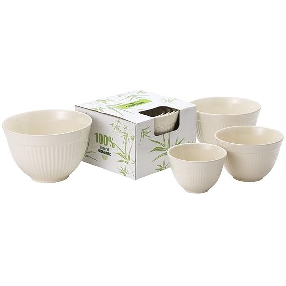 Bambus Schüssel Set 4 Stück spülmaschinengeeignet ohne Schadstoffe Bio Geschirr Schale Suppenschüssel Salatschüssel Camping