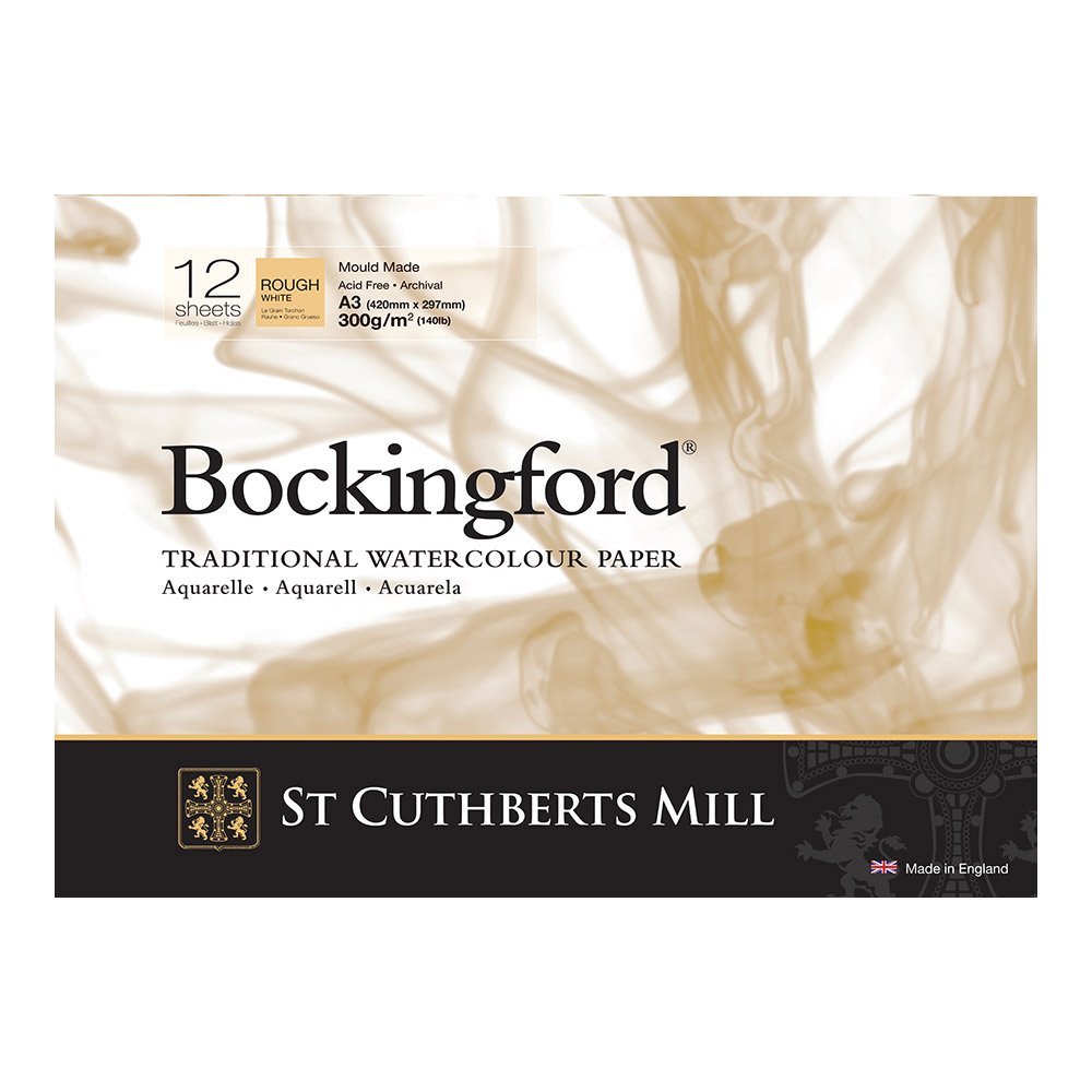 St Cuthberts Mill Bockingford T4743000101AF Watercolour Paper 300 g/m² Coarse Grain Watercolour Pad 29.7 x 42 cm DIN A3 Glued on One Side 12 Sheets White