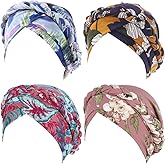 4 Pieces Womens Turban Hat Head Wrap Chemo Cap Ethnic Bohemia Tie Dye Pre-Tied Twisted Braid Hair Cover Headwear
