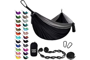 Gold Armour Camping Hammock - XL Double Hammock Portable Hammock Camping Accessories Gear for Outdoor Indoor with Tree Straps, USA Based Brand (Black and Gray)