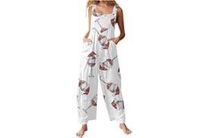 Christmas Onesies Adult Women Snowflake Print Sleeveless Jumpsuits Sexy Spaghetti Strap Santa Outfits Loose Overalls