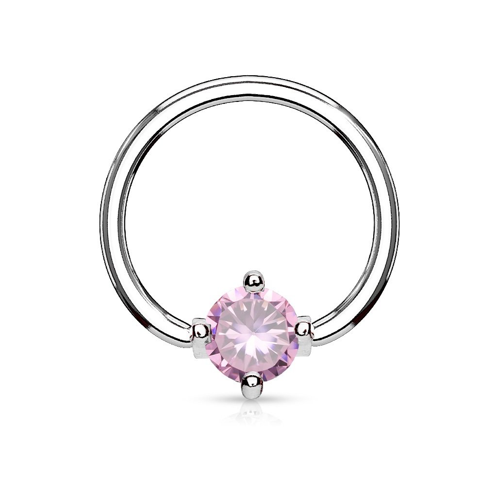 PiercedOff 316L Surgical Steel 1.6mm BCR with a 5mm Round Pink CZ Ball - Ring Size 12mm