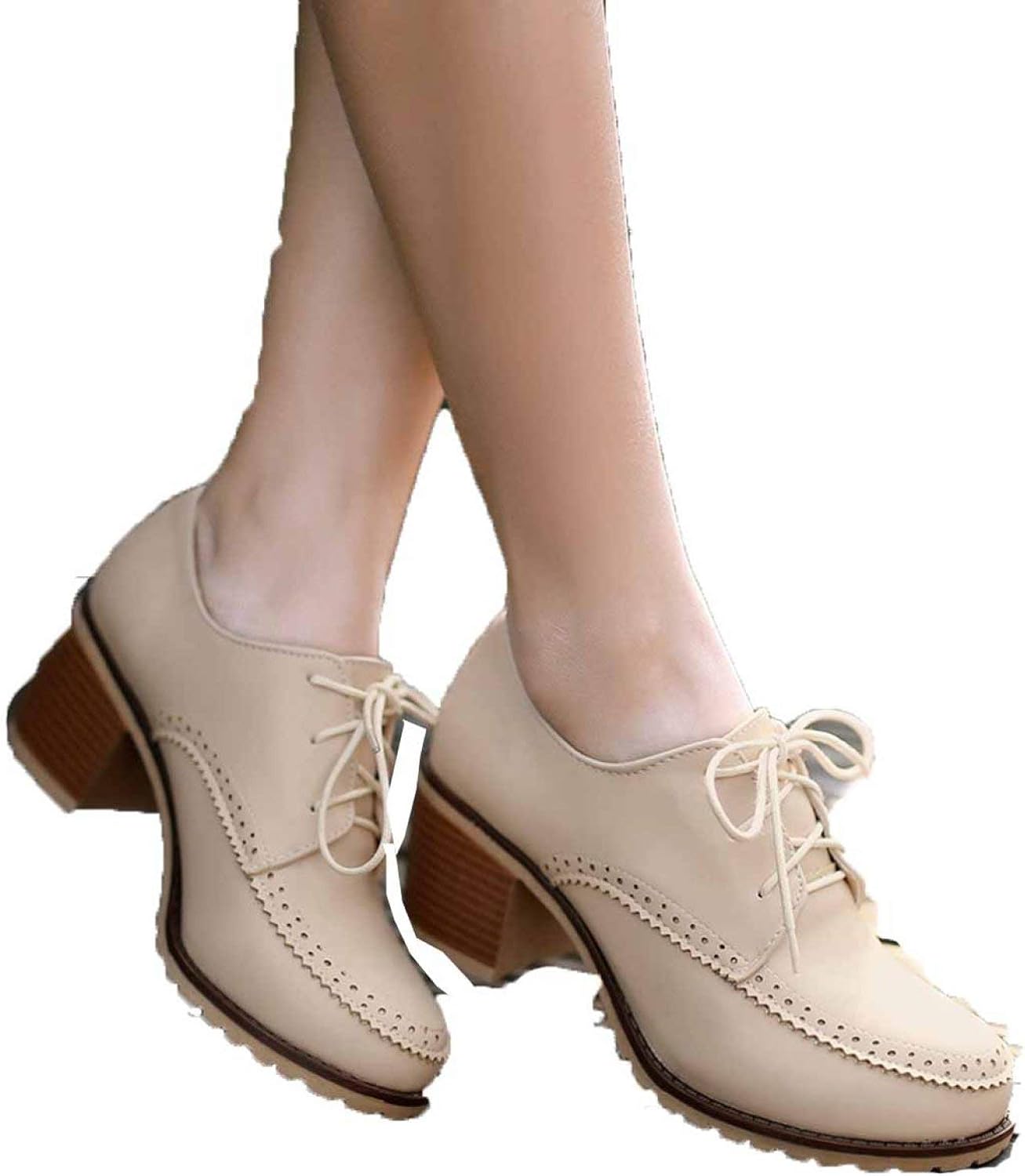 Womens AntiSlip Wingtip Chunky Block Heel Oxfords