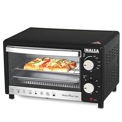 Inalsa MasterChef 10BK Oven Toaster Griller with Temperature Selection 800 W, Powder Coated Finish, Includes Baking Pan, SS Grill Tray, Hand Glove (Black)