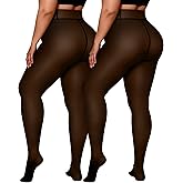 OEAK Womens Fleece Lined Tights Sheer Fake Translucent Pantyhose Thermal Tights High Waisted Footed Leggings