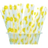Mcduyant 25 Pcs Biodegradable Yellow Paper Straws Lemon Baby Shower Party Straws Lemon Disposable Paper Straws for Drinking (25)