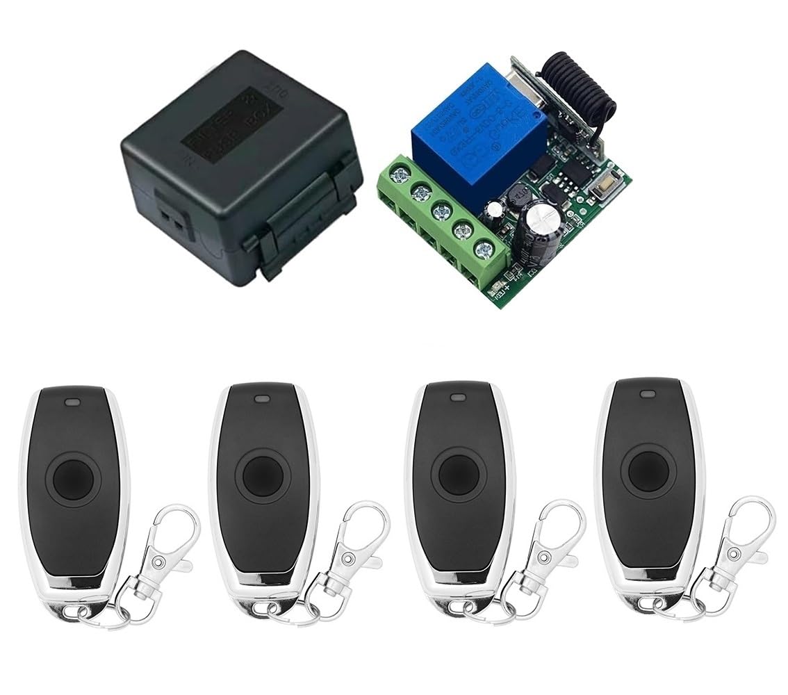 Photo 1 of QIACHIP DC 5V 6V 9V 12V 24V 60V Wireless Remote Switch 433Mhz 1 Channel Relay Receiver Momentary Toggle with 4 Transmitter for Gate Door,LED,Car
