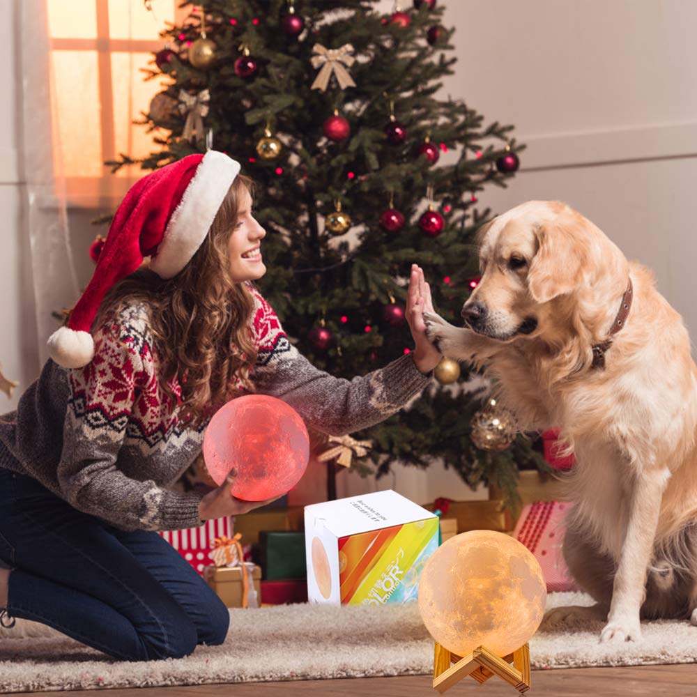 3D Moon Lamp - 16 LED Colors, Dimmable, Rechargeable Lunar Night Light (Large, 5.9 inch) Full Set with Wooden Stand, Remote & Touch Control - Cool Nursery Decor for Your Baby, Kids, Christmas Gifts