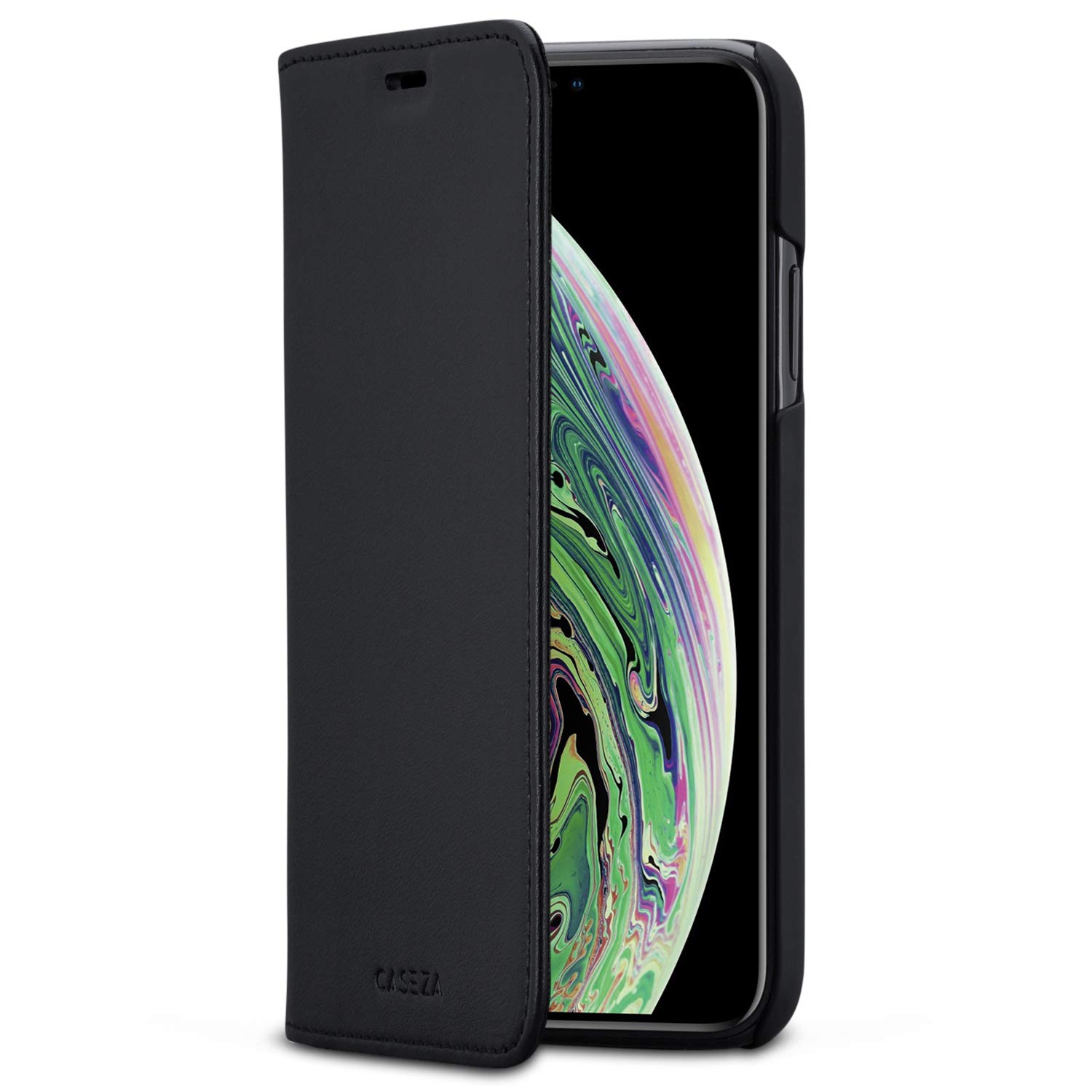 CASEZA iPhone XR Flip Case Black Oslo PU Leather Premium Vegan Leather