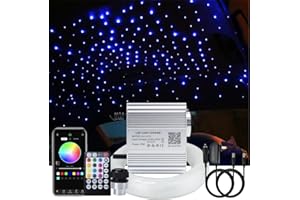 AKEPO 10W Car Home Use APP+Twinkle+Music Fiber Optic Lights kit for Star Ceiling Sky Light, RGBW Light Engine + Optical Fiber Cable 150pcs 0.03in/0.75mm 6.5ft/2m + 28key RF Remote Control