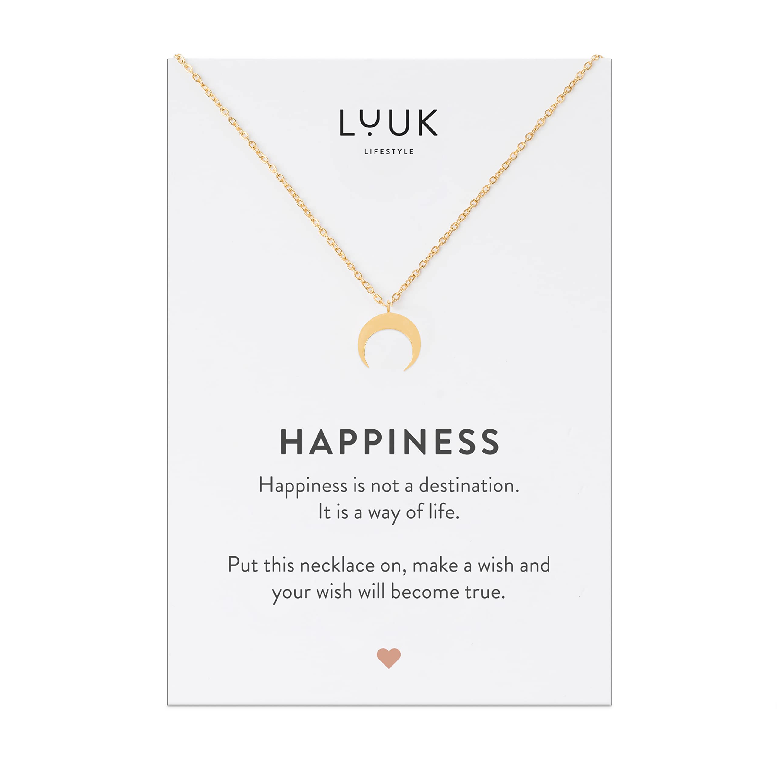 LUUK LIFESTYLE Stainless Steel Pendant Necklace for Women Waterproof 50cm Chain Modern Necklace Gift for Her Gold Moon