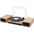 LP&No.1 Vinyl Record Player with Stereo Bookshelf Speakers, 3-Speed Belt-Drive Turntable for Vinyl Albums with Wireless Music Playback, Built-in Pre-Amplifier & Auto Stop | Beige Wood