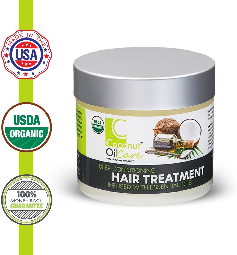 Coconut Oil Care 100% USDA Certified Organic Deep Conditioning Hair Treatment – Vegan-Safe, Cruelty- & Chemical-Free Moisturizing Repair Mask With Coconut & Essential Oils – 4 Ounces