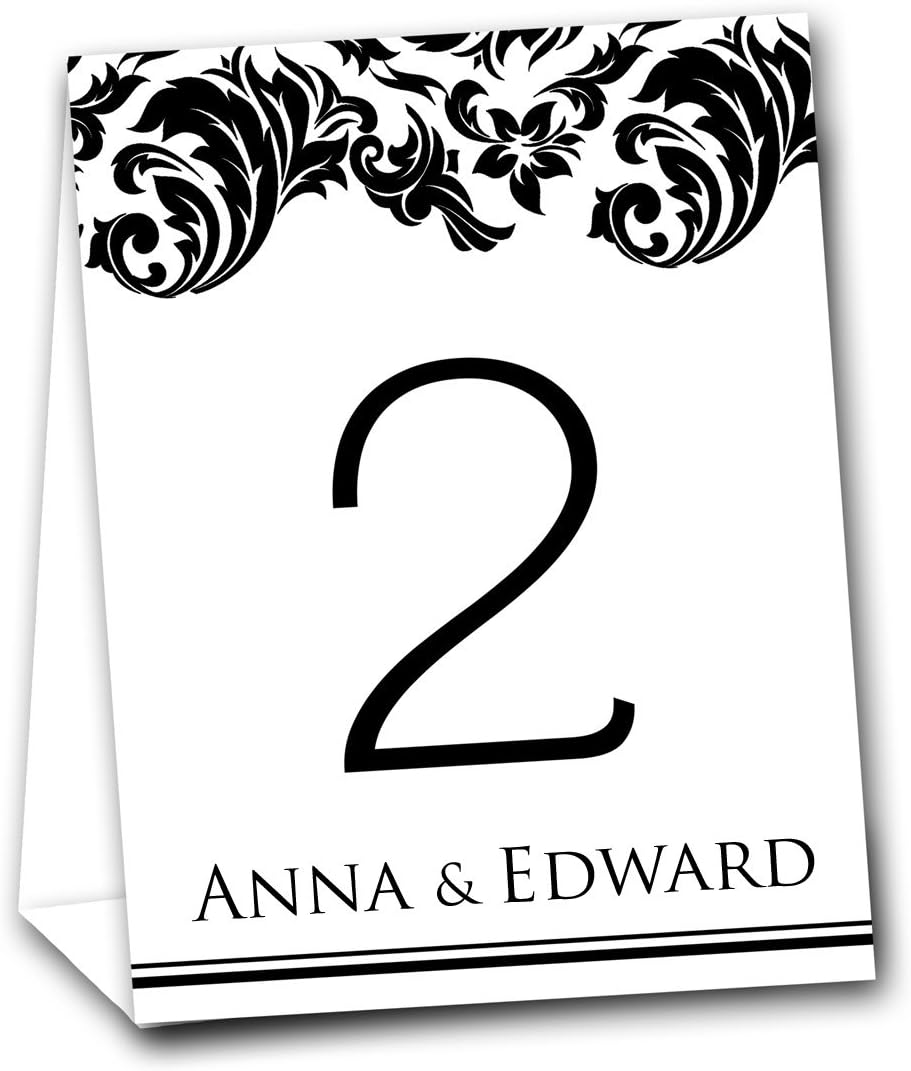 Customized Rile Designs Signature 5 X 7 (W X H) Damask Swirl Border Tented Table Numbers, 1-12