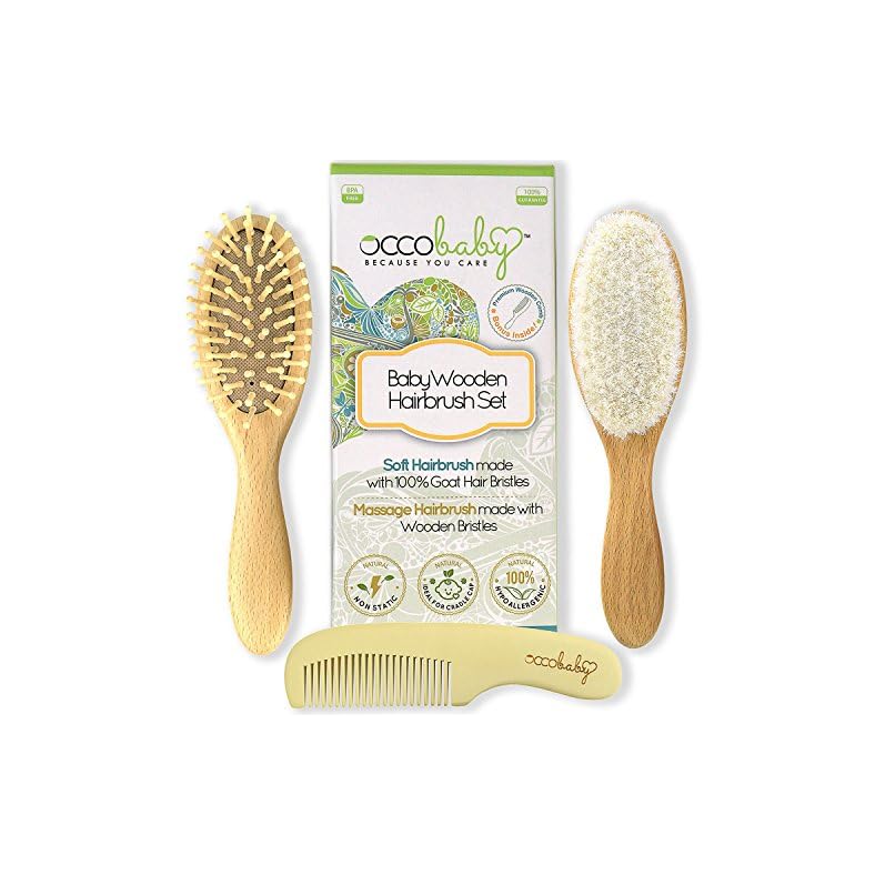 OCCObaby Wooden Baby Brush and Comb Set – Baby Comb for Cradle Cap – Baby Comb and Brush Set for Baby Grooming – Baby…