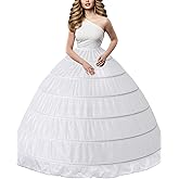 dgdgbaby Full A-line 6 Hoop Skirt Slip Crinoline Underskirt Petticoat for Women Ball Gown Bridal Tulle Underskirt Wedding Dress White