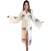 Handmade Evil Eye Kimono - Women Beach Cover Up - Festival Bohemian Robe - Boho Cotton Cardigan - Dressing Gown