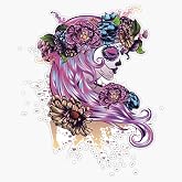 Sugar Skull Girl with Pink Hair in Flower Wreath Bumper Sticker Vinyl Decal 5
