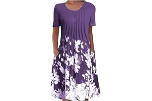 MZKDIEEY 2023 Summer Dress for Women,Short Sleeve Casual Maxi Dress Boho Floral Beach Sun Dress Tshirt Dress with Pockets