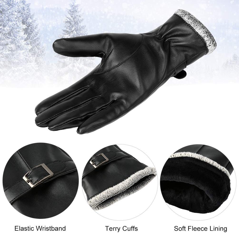 VBG VBIGER Women Winter Gloves Warm PU Faux Leather Gloves All Fingers Touchscreen Gloves Black Driving Gloves for Ladies (Medium, Black)