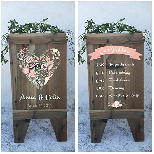 Welcome wedding sign, double sided aged wood sandwich board with wedding day schedule