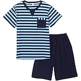 Big Boys Fashion Strips Loose Cotton Pajama Set Pants Shorts Top Sleepwear 8-17Years