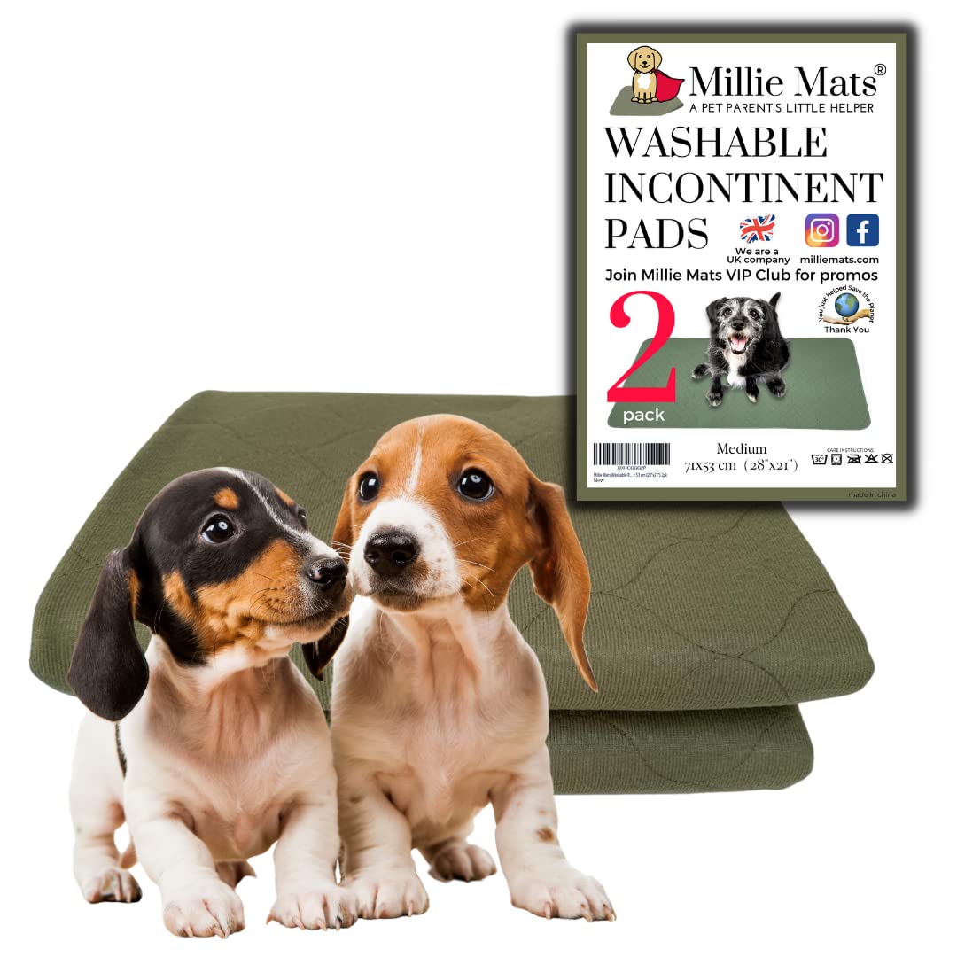 Millie Mats Washable Puppy Pads, Incontinent Pets, Senior Dogs Cats. Leak-proof, Anti-slip 4 Layer Quilted. Reusable Use on Floor, Bed, Car, Crate, Travel. 71 x 53 cm (28"x21") 2pk