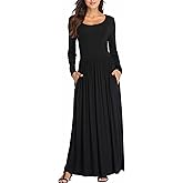 Qurvoo Women's Long Sleeves Maxi Dress Plain Empire Waist Casual Dress Loose Fall/Winter Dresses with Pockets