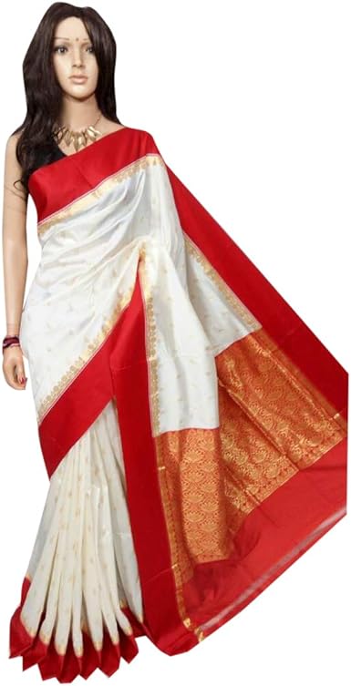 amazon red white saree