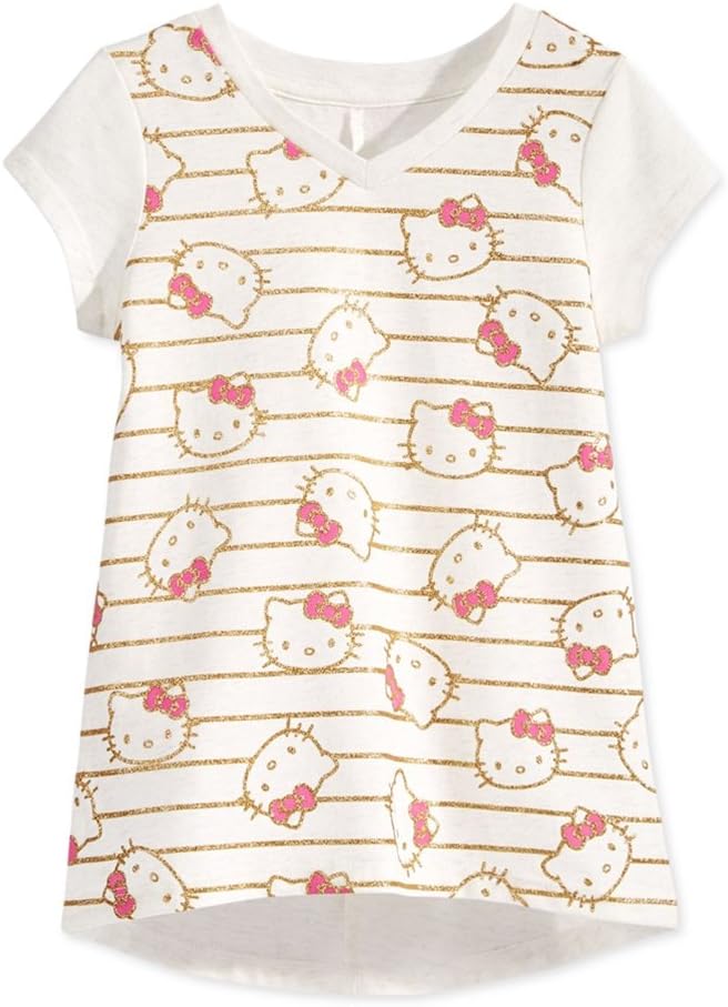 evy of California Girls Hello Kitty Gold Stripe Embellished T-Shirt cashmere 5