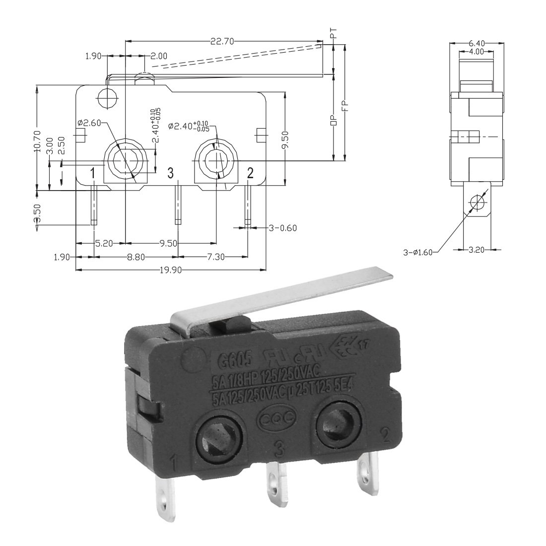 Uxcell AC 125V 5 Amp SPDT 1NO 1NC Short Straight Hinge Lever Mini Micro  Switch (10 Piece) - Electrical Outlet Switches - Amazon.com