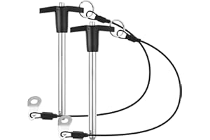 VXCICC 2 Pack T Handle Quick Release Pin 3/8 Inch Diameter,304 Stainless Steel Ball Locking Pin with Push Button Lanyard Usable Length 3.54"(9.5mm x 90mm)