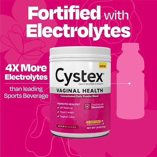 CYSTEX VAGINAL HEALTH POWDER – DAILY ELECTROLYTE-ENHANCED SUPPORT FOR PH BALANCE, YEAST, & ODOR – HYDRATING BERRY FLAVOR – 15 SERVINGS