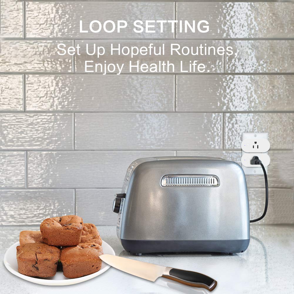 Smart Plug, 2-in-1 Wifi Plug Outlet Work with Alexa Google IFTTT, App Remote Control, Timing Function Smart Socket, Mini Outlet with Energy Monitoring, No Hub Needed, 16A 2 Pack (White)