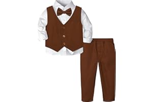 A&J DESIGN Baby Toddler Boys Gentleman Suit Set, 3pcs Outfits Shirts & Vest & Pants